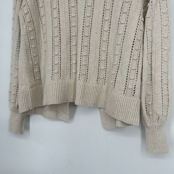 LOFT Bobble Cardigan Beige Open Front Long Balloon Sleeves Open Knit Size S - Picture 9 of 11